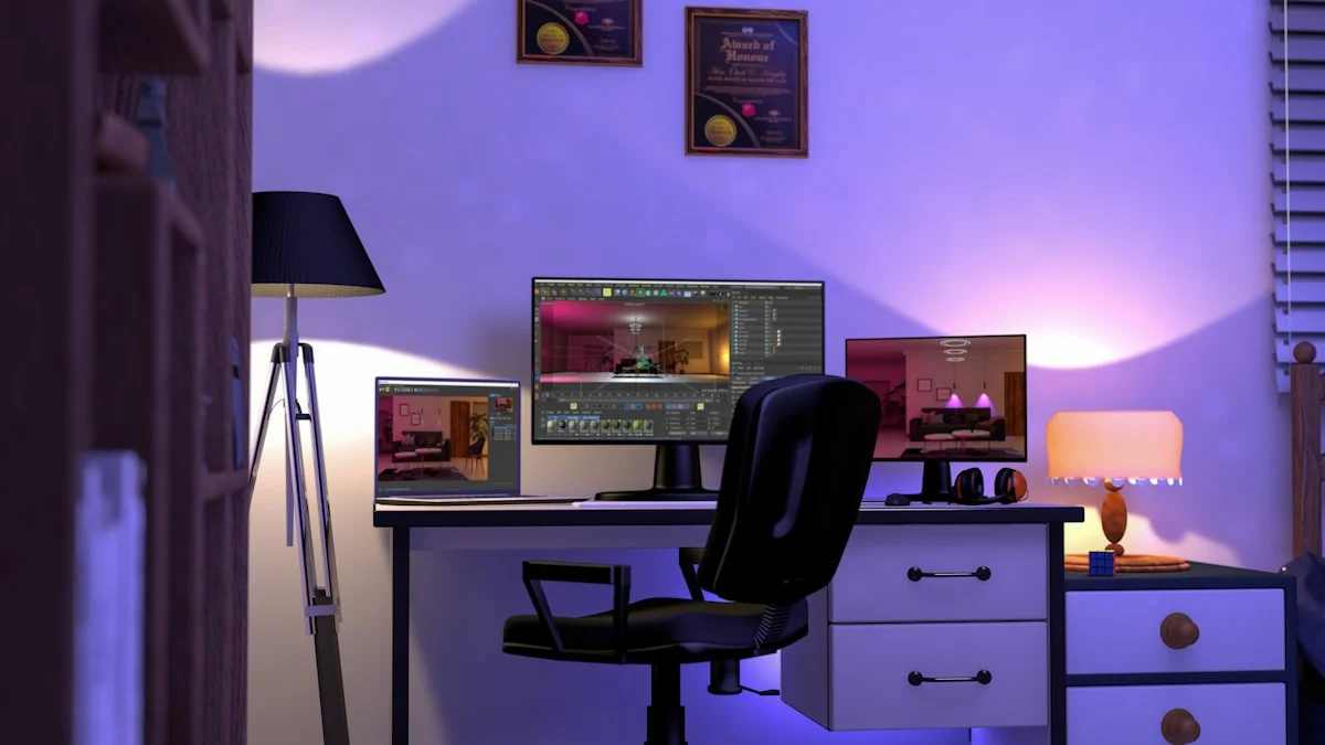 Workstation dengan dual monitor untuk editing dan rendering