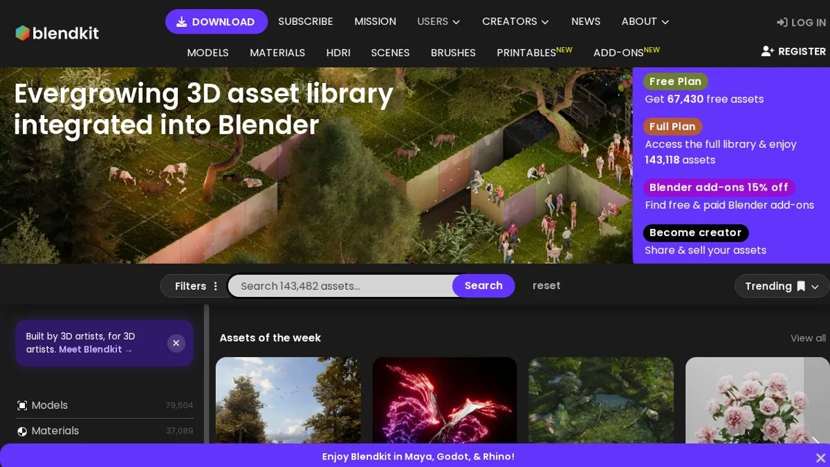 BlendKit Buka 60.000+ Aset 3D Gratis buat Maya, Godot, dan Rhino, Nggak Cuma Blender Lagi