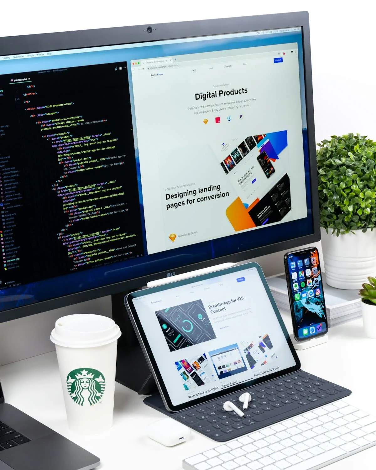 Creative workspace with dual monitors for 3D design workflow