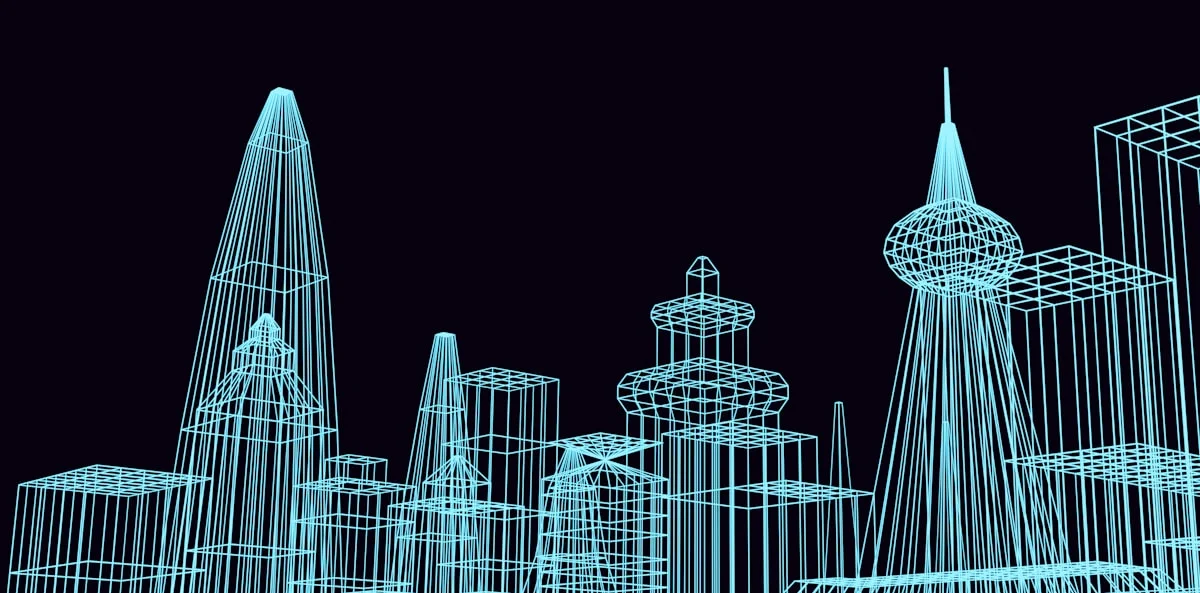 Wireframe 3D city rendering
