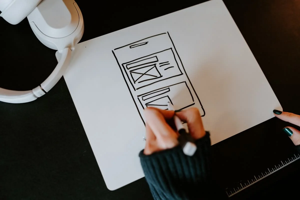 Desainer sedang mengerjakan wireframe